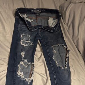 American Eagle Outfitters Men's Ripped Blue Skinny Jeans